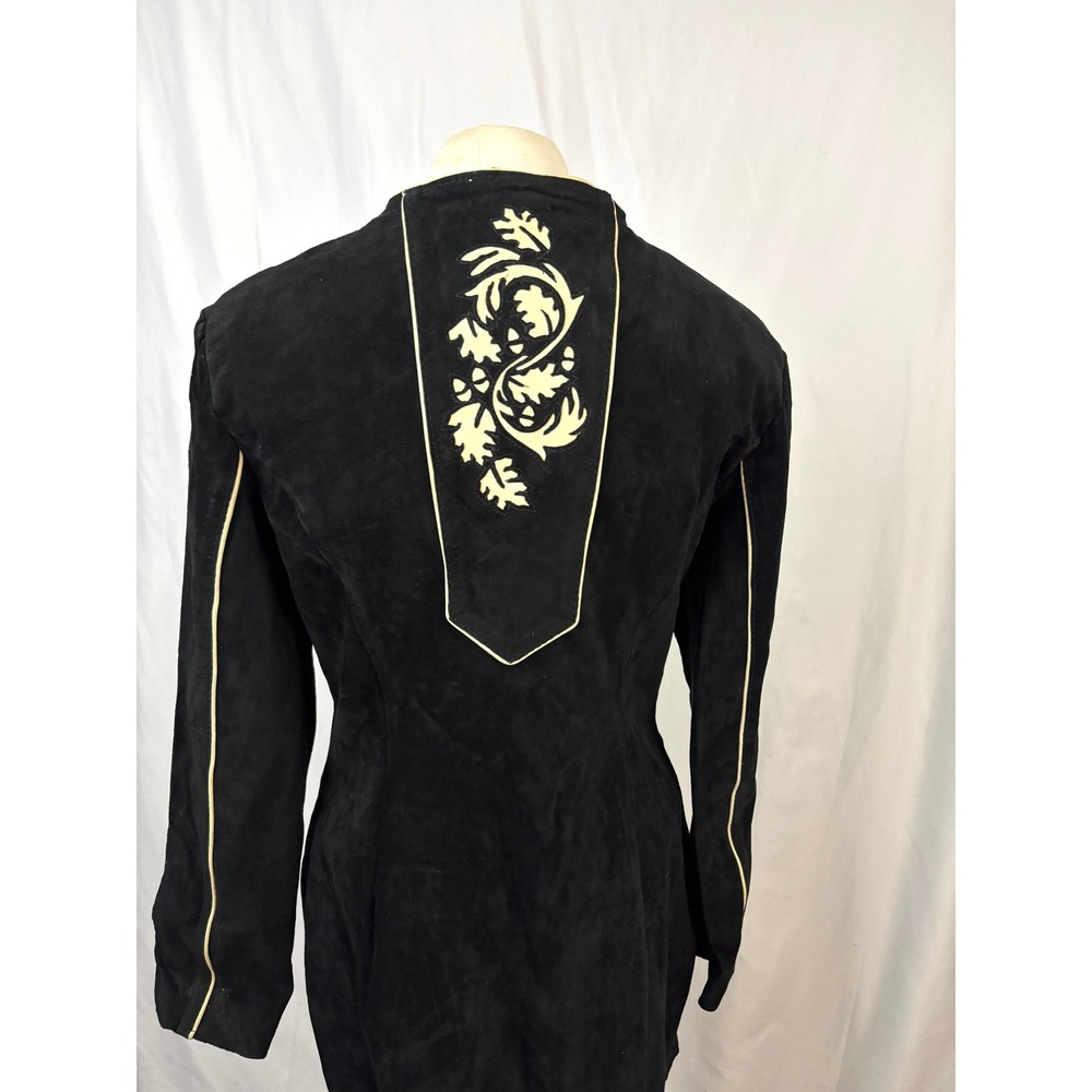 Handmade Suede Jacket Black Western Applique Tailored Vintage OOAK - Picture 8 of 16